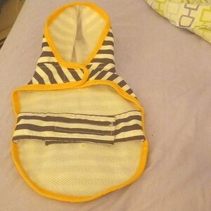 Pup Crew Dog Hooded Raincoat Jacket XS Navy White Striped Yellow Trim